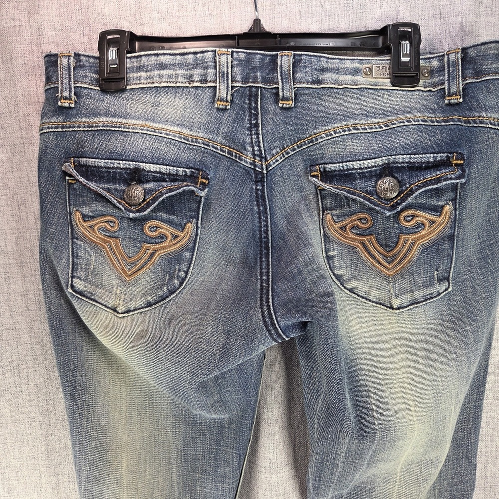 Rerock Express Women Low Rise Jeans Embroidered Pockets Skinny Blue 12 Y2K